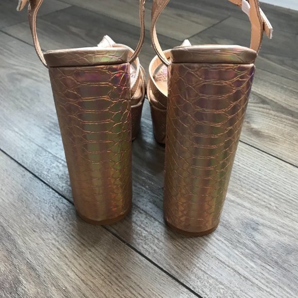 Mettesally Women's Prism Shiny Open Toe Sandals Chunky Block Platform Heels 8.5 - Picture 4 of 9